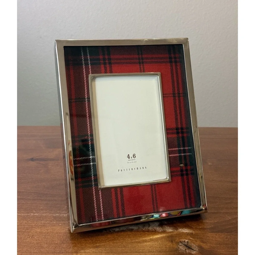 Pottery Barn Stewart Plaid 4x6 Picture Frame Nickel Silver Christmas Retired